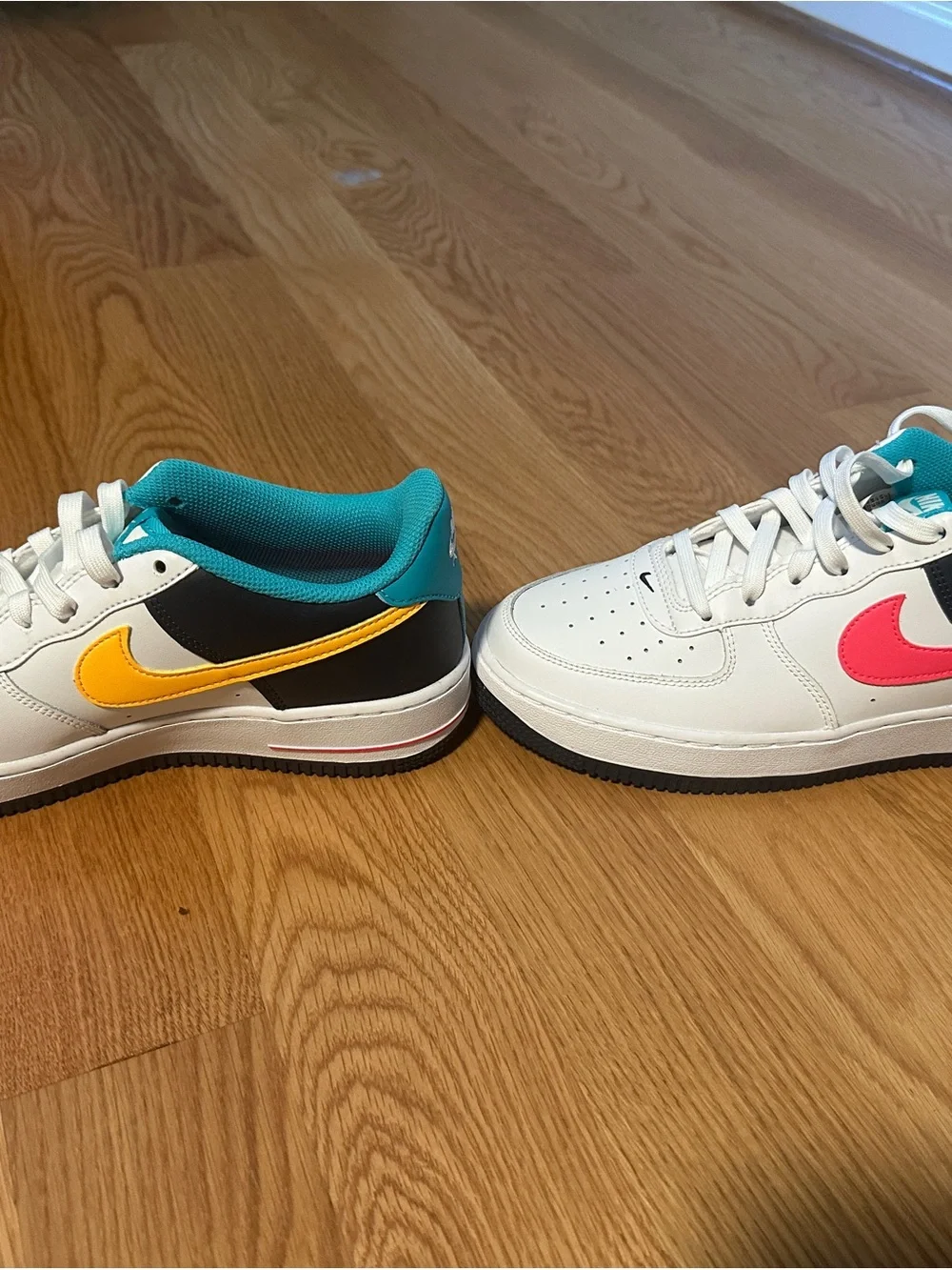 Nike Low-Top Sneakers - White with Teal, Yellow & Pink Swooshes